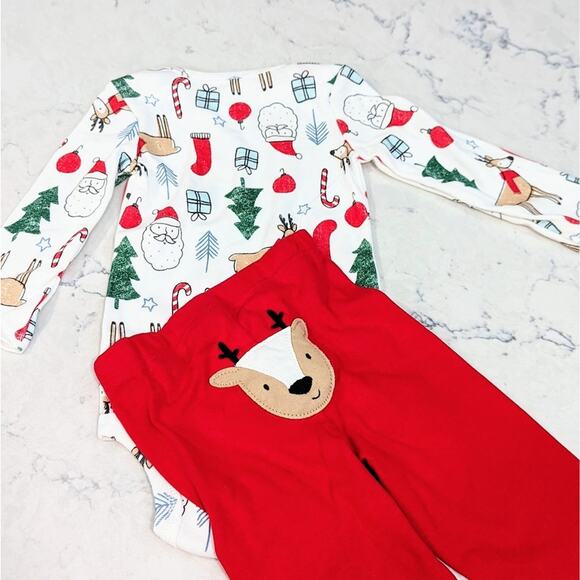 CARTER'S Christmas 2 Piece Set or Pajamas Reindeer Santa Trees Present 12 Mo - Picture 1 of 9